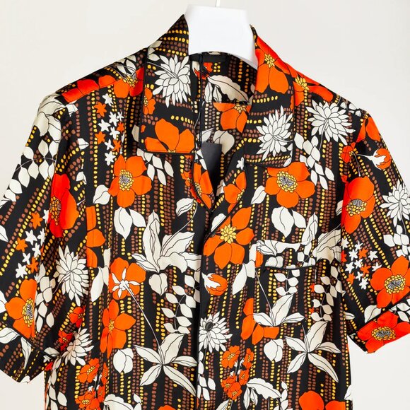 Prada Cruise 2019 Orange Silk Hawaiian Print Bowling Shirt - Picture 3 of 15